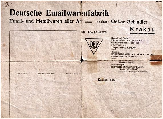 Letterhead of Oskar Schindler's Emaila enamelworks factory in Krakow